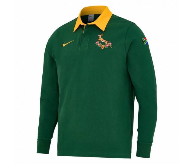 South Africa Springboks Rugby Mens Long Sleeve Pique Polo 2025